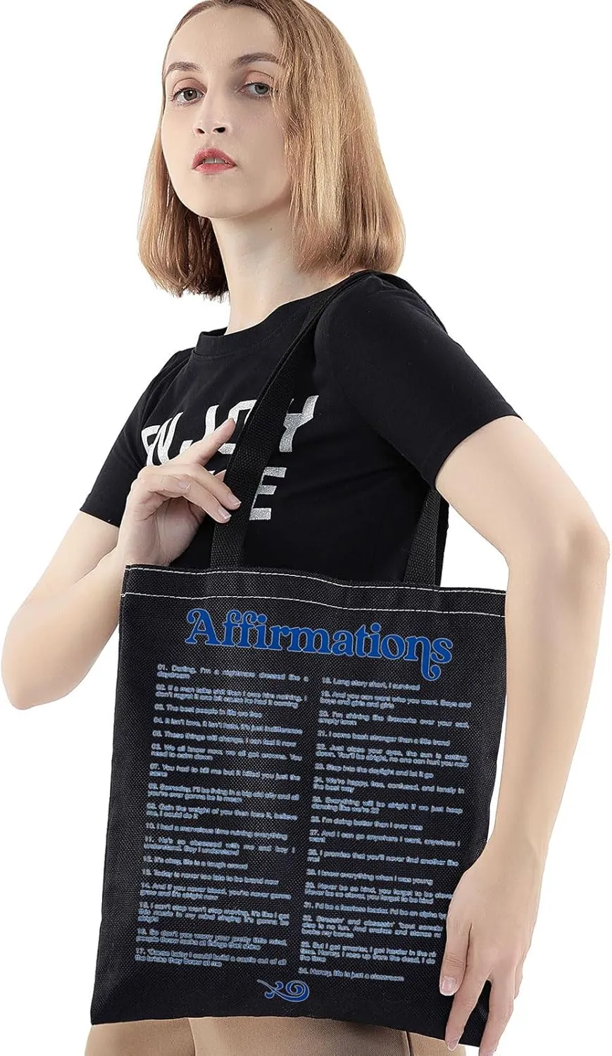BWWKTOP Song Lyrics Canvas Tote Bag Singer Album Inspired Gifts Singer Fans Shoulder Bag (Affirmations TG BL)