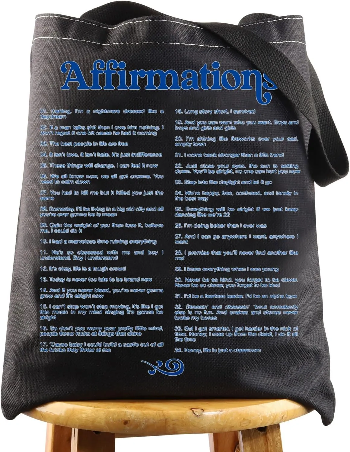 BWWKTOP Song Lyrics Canvas Tote Bag Singer Album Inspired Gifts Singer Fans Shoulder Bag (Affirmations TG BL)