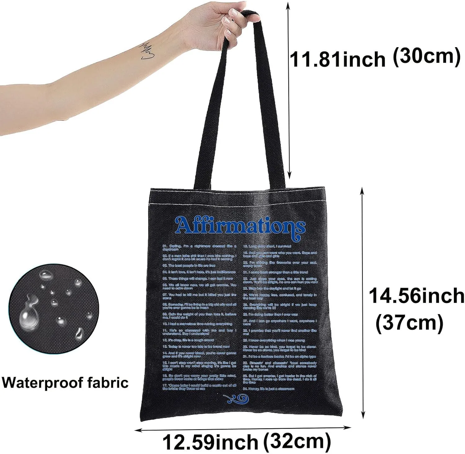 BWWKTOP Song Lyrics Canvas Tote Bag Singer Album Inspired Gifts Singer Fans Shoulder Bag (Affirmations TG BL)