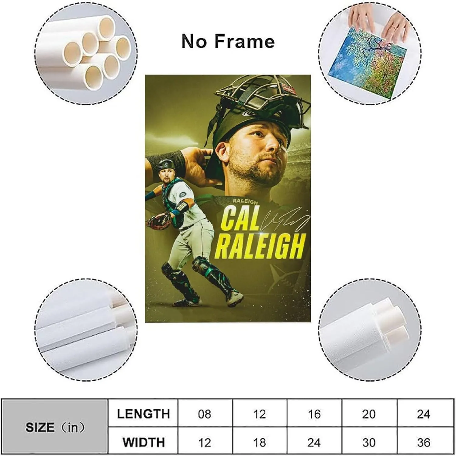 Cal Raleigh Sports Art Poster Wall Art Picture Painting Canvas Prints Artworks Bedroom Living Room Decor 12x18inch(30x45cm)