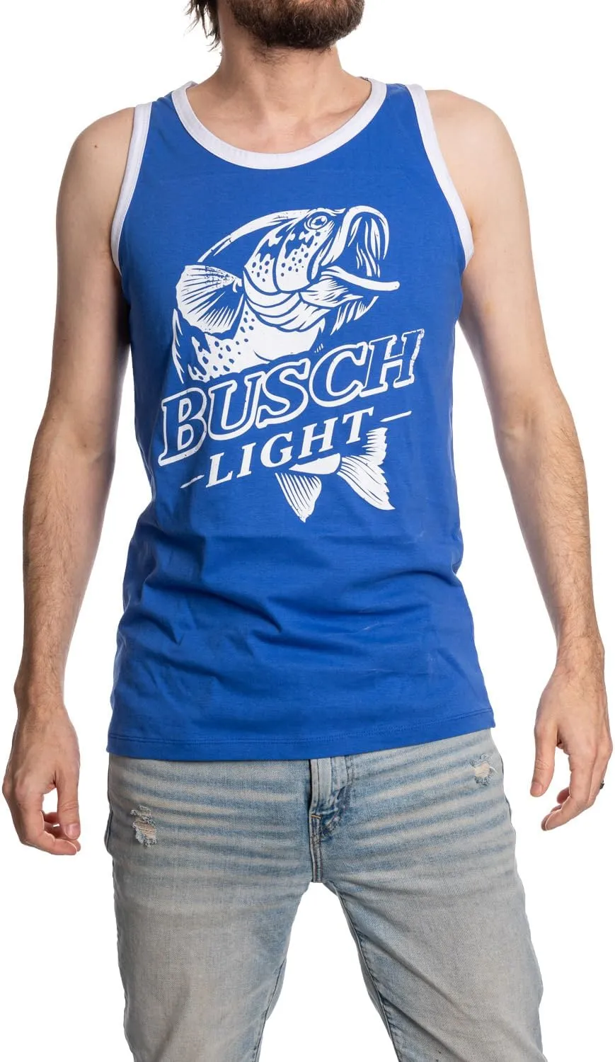 Calhoun Mens Busch Light Jumping Bass Logo Tank Top