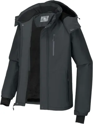 CAMEL CROWN Men's Mountain Snow Waterproof Ski Jacket Detachable Hood Windproof Fleece Parka Rain Jacket Winter Coat