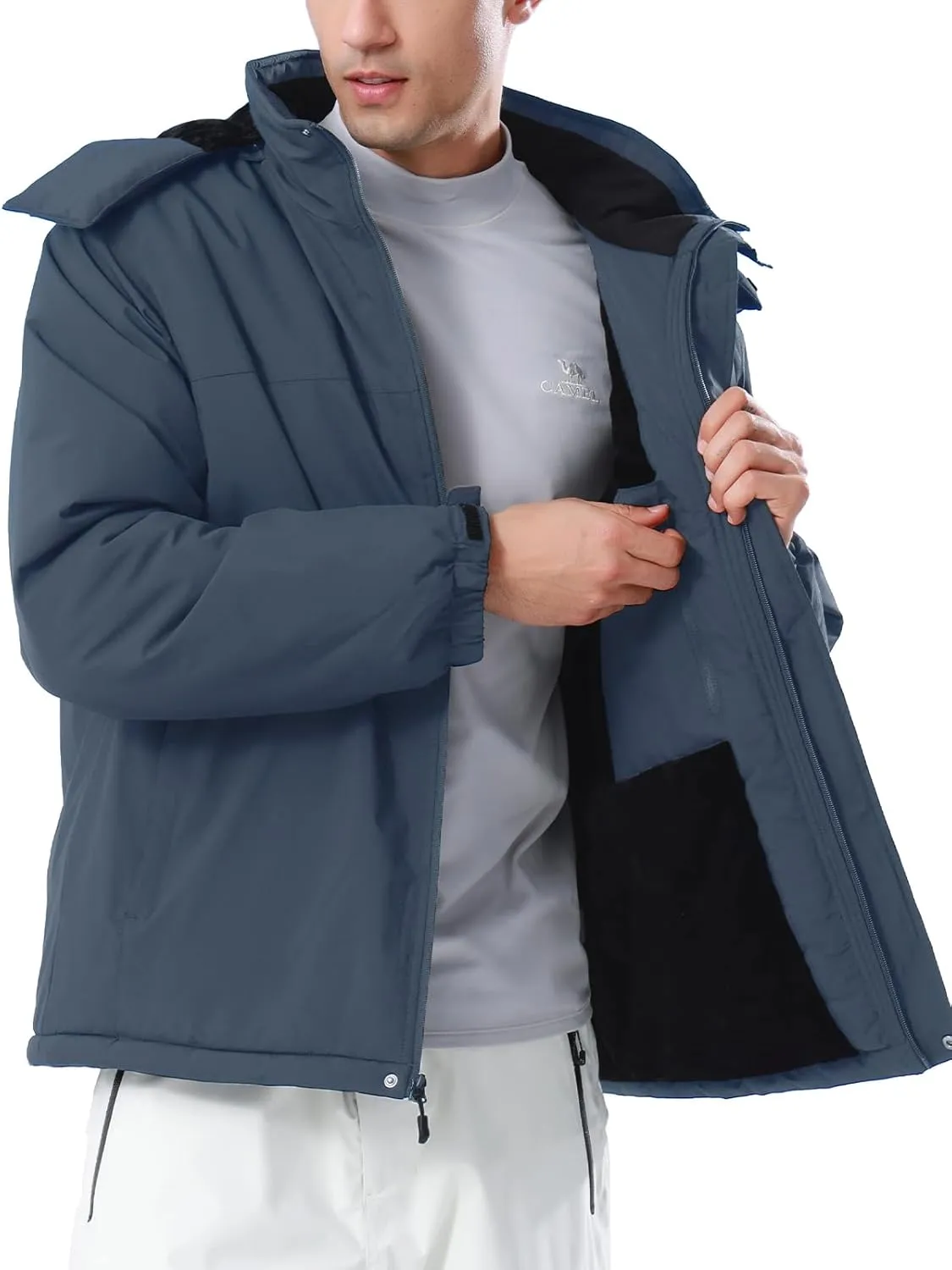 CAMEL CROWN Men's Winter Ski Jacket Mountain Snow Coats Waterproof Detachable Hood Windproof Fleece Rain Jackets