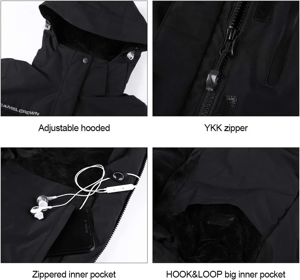 CAMEL CROWN Women’s Mountain Snow Waterproof Ski Jacket Detachable Hood Windproof Fleece Parka Rain Jackt Winter Coat