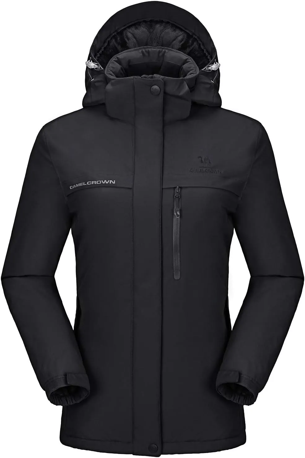 CAMEL CROWN Women’s Mountain Snow Waterproof Ski Jacket Detachable Hood Windproof Fleece Parka Rain Jackt Winter Coat