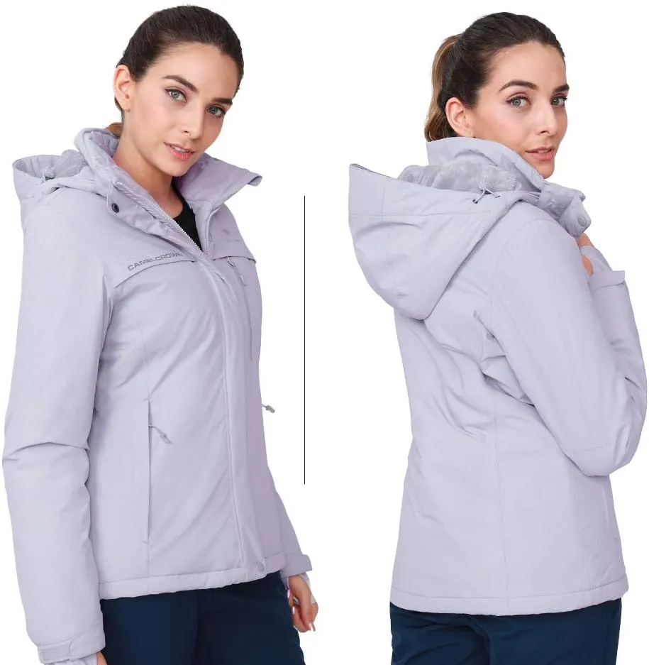 CAMEL CROWN Women’s Mountain Snow Waterproof Ski Jacket Detachable Hood Windproof Fleece Parka Rain Jackt Winter Coat