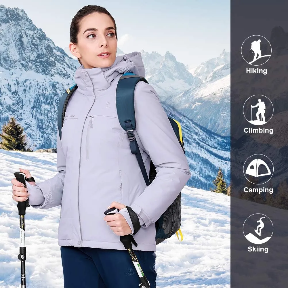 CAMEL CROWN Women’s Mountain Snow Waterproof Ski Jacket Detachable Hood Windproof Fleece Parka Rain Jackt Winter Coat