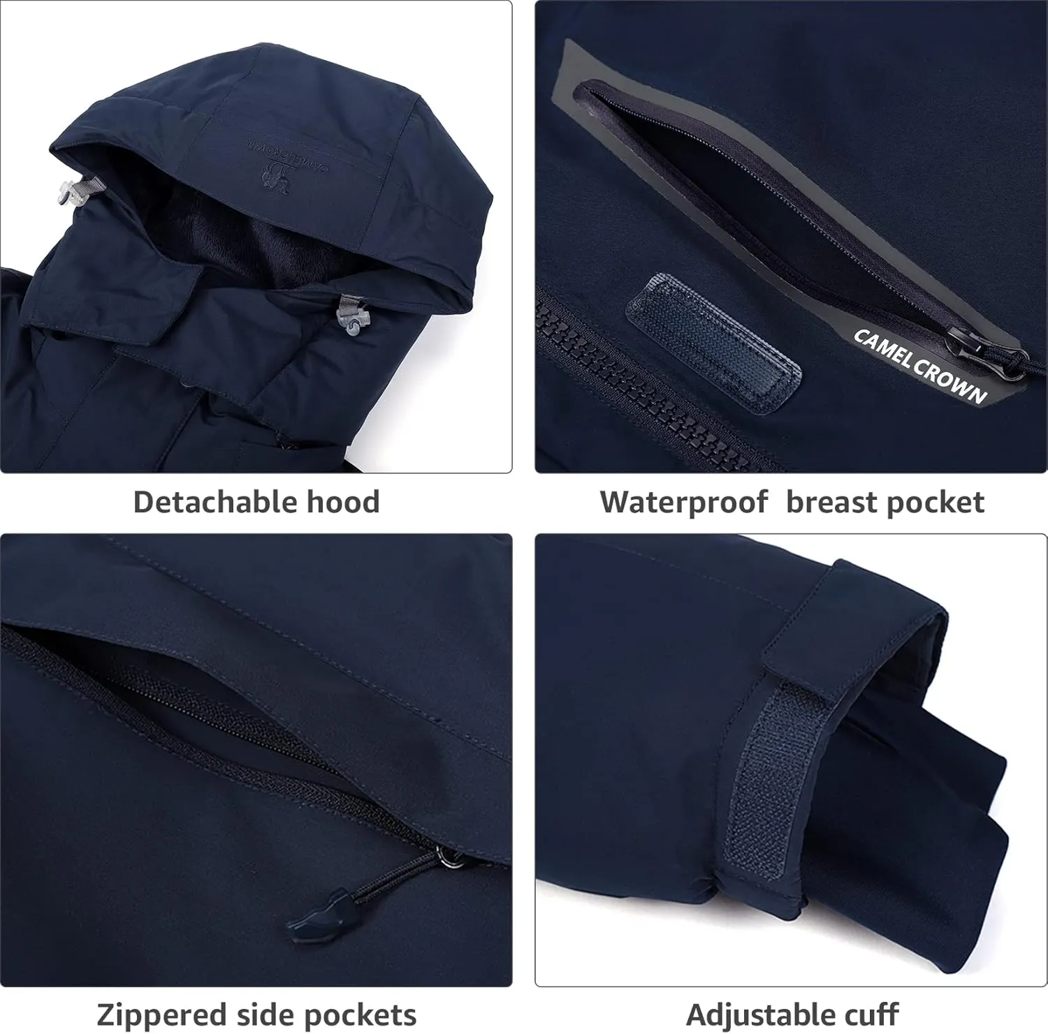 CAMEL CROWN Women’s Mountain Snow Waterproof Ski Jacket Detachable Hood Windproof Fleece Parka Rain Jackt Winter Coat