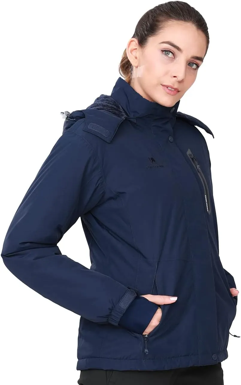CAMEL CROWN Women’s Mountain Snow Waterproof Ski Jacket Detachable Hood Windproof Fleece Parka Rain Jackt Winter Coat