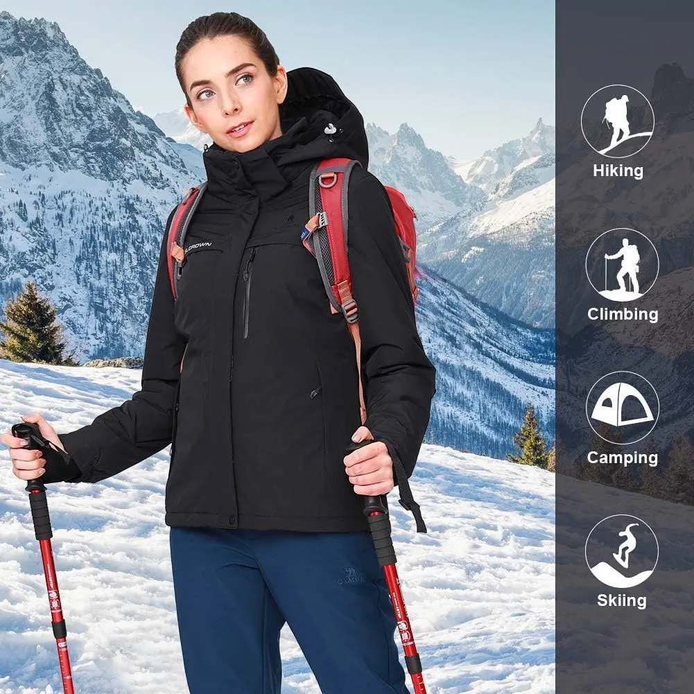 CAMEL CROWN Women’s Mountain Snow Waterproof Ski Jacket Detachable Hood Windproof Fleece Parka Rain Jackt Winter Coat