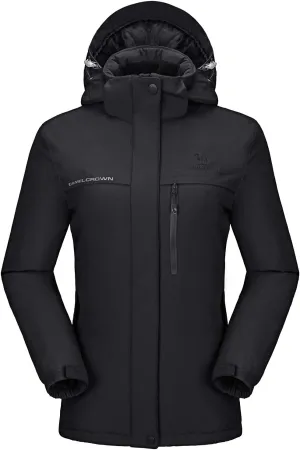 CAMEL CROWN Women’s Mountain Snow Waterproof Ski Jacket Detachable Hood Windproof Fleece Parka Rain Jackt Winter Coat