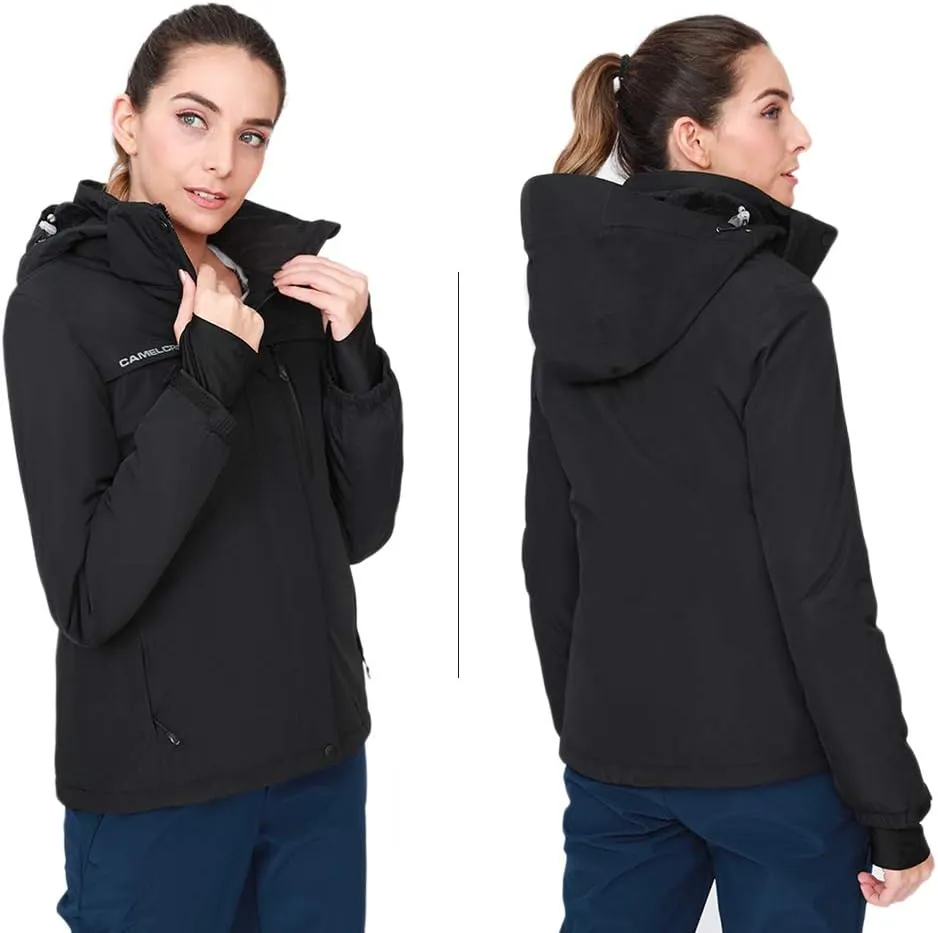 CAMEL CROWN Women’s Mountain Snow Waterproof Ski Jacket Detachable Hood Windproof Fleece Parka Rain Jackt Winter Coat