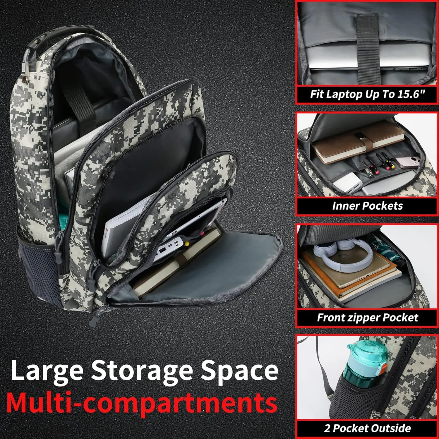 Camo Backpack,Small Tactical Backpack for outdoor,Military Teen Boys Backpacks for School with USB Charging Port,40L