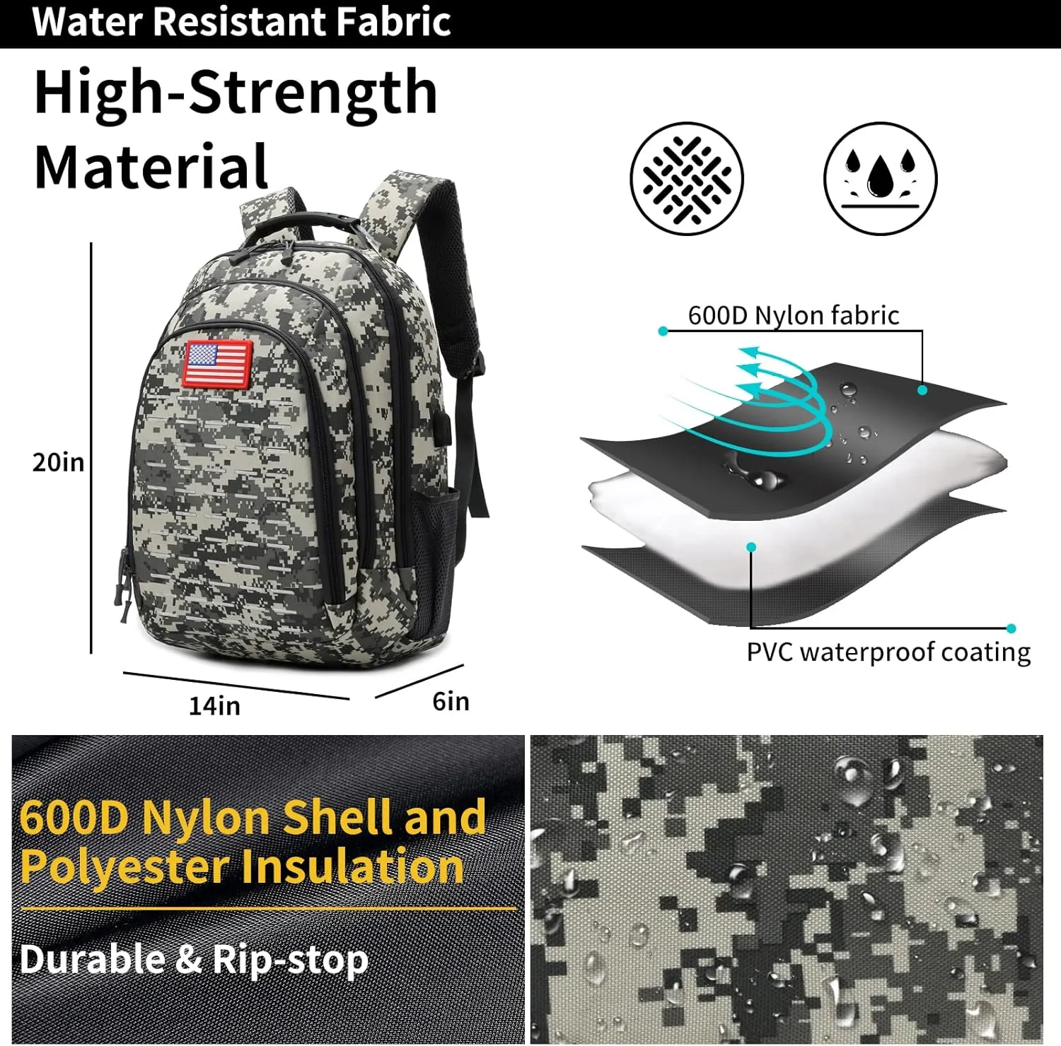 Camo Backpack,Small Tactical Backpack for outdoor,Military Teen Boys Backpacks for School with USB Charging Port,40L