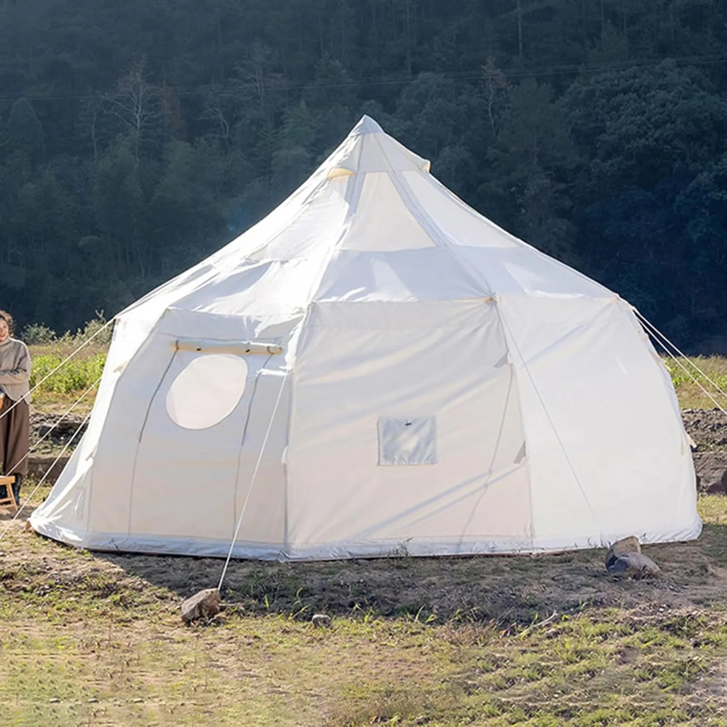 Canvas Bell Tent, 5m Yurt Tent with Stove Jack, Waterproof and Breathable Wall Tent Waterproof 4 Season Luxury Family Camping Yurt Tent Large Hot Tent