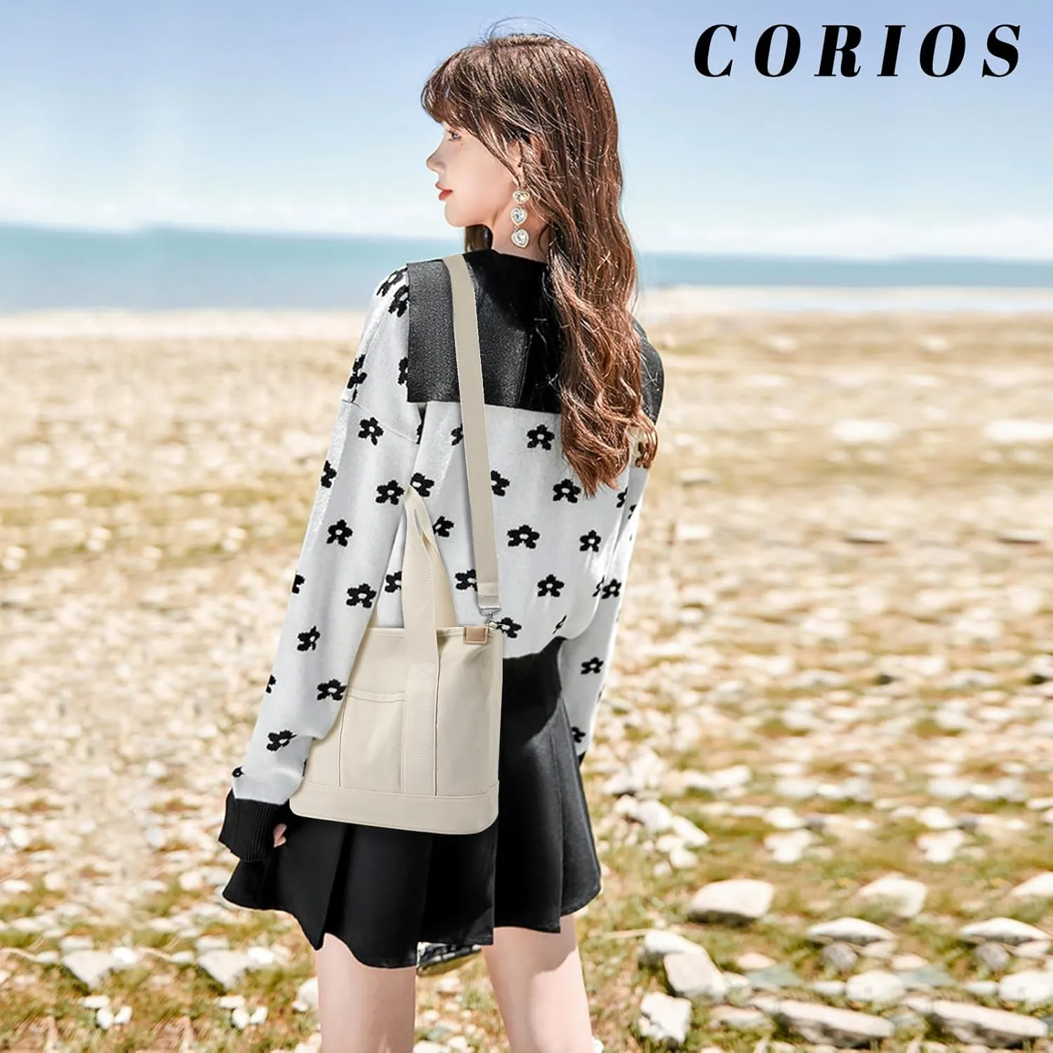 Canvas Crossbody Bag for Women Large Capacity Tote Handbag Multi-Pockets Shoulder Bag Casual Top Handle Bag