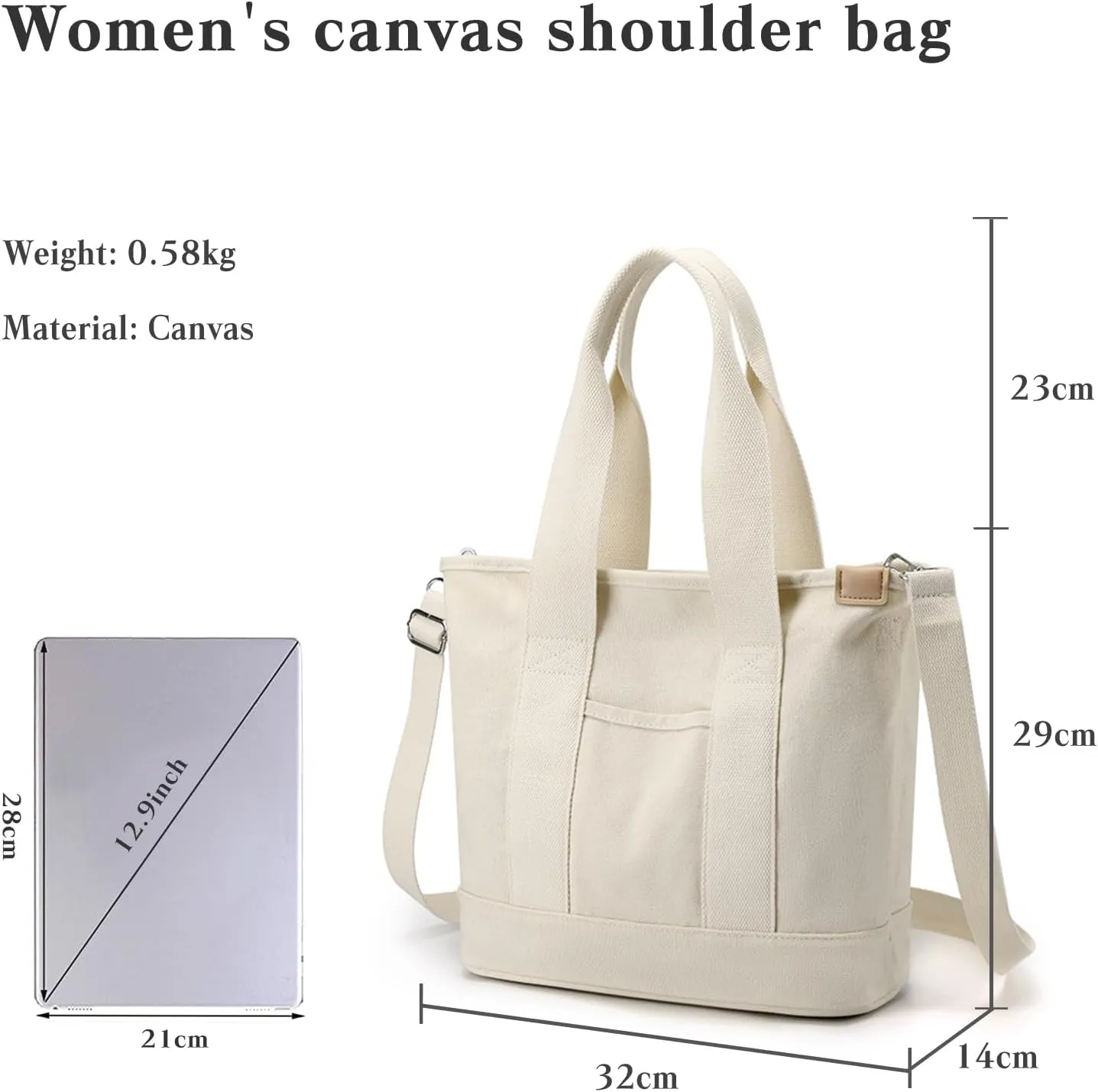 Canvas Crossbody Bag for Women Large Capacity Tote Handbag Multi-Pockets Shoulder Bag Casual Top Handle Bag