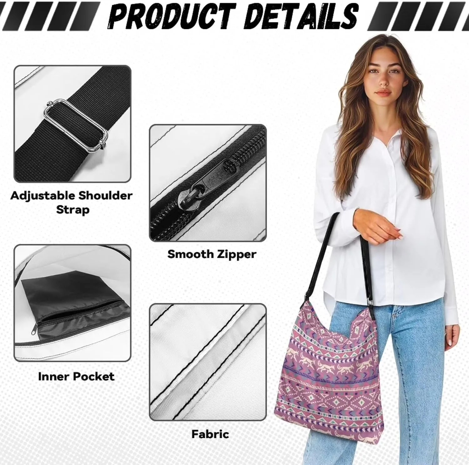 Canvas Crossbody Bag with Zipper Women Handbag Shoulder Bag Large Size Shoulder Purse Handbag Tote Bag with Strap