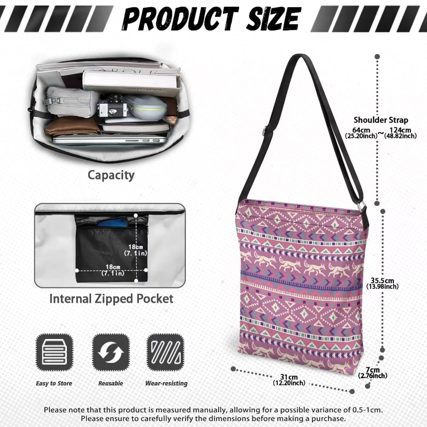 Canvas Crossbody Bag with Zipper Women Handbag Shoulder Bag Large Size Shoulder Purse Handbag Tote Bag with Strap
