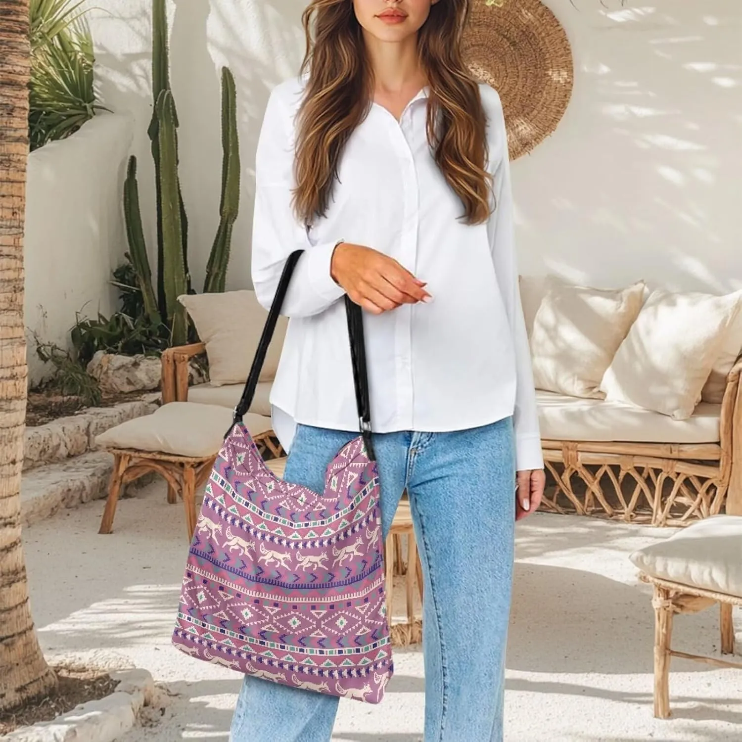 Canvas Crossbody Bag with Zipper Women Handbag Shoulder Bag Large Size Shoulder Purse Handbag Tote Bag with Strap