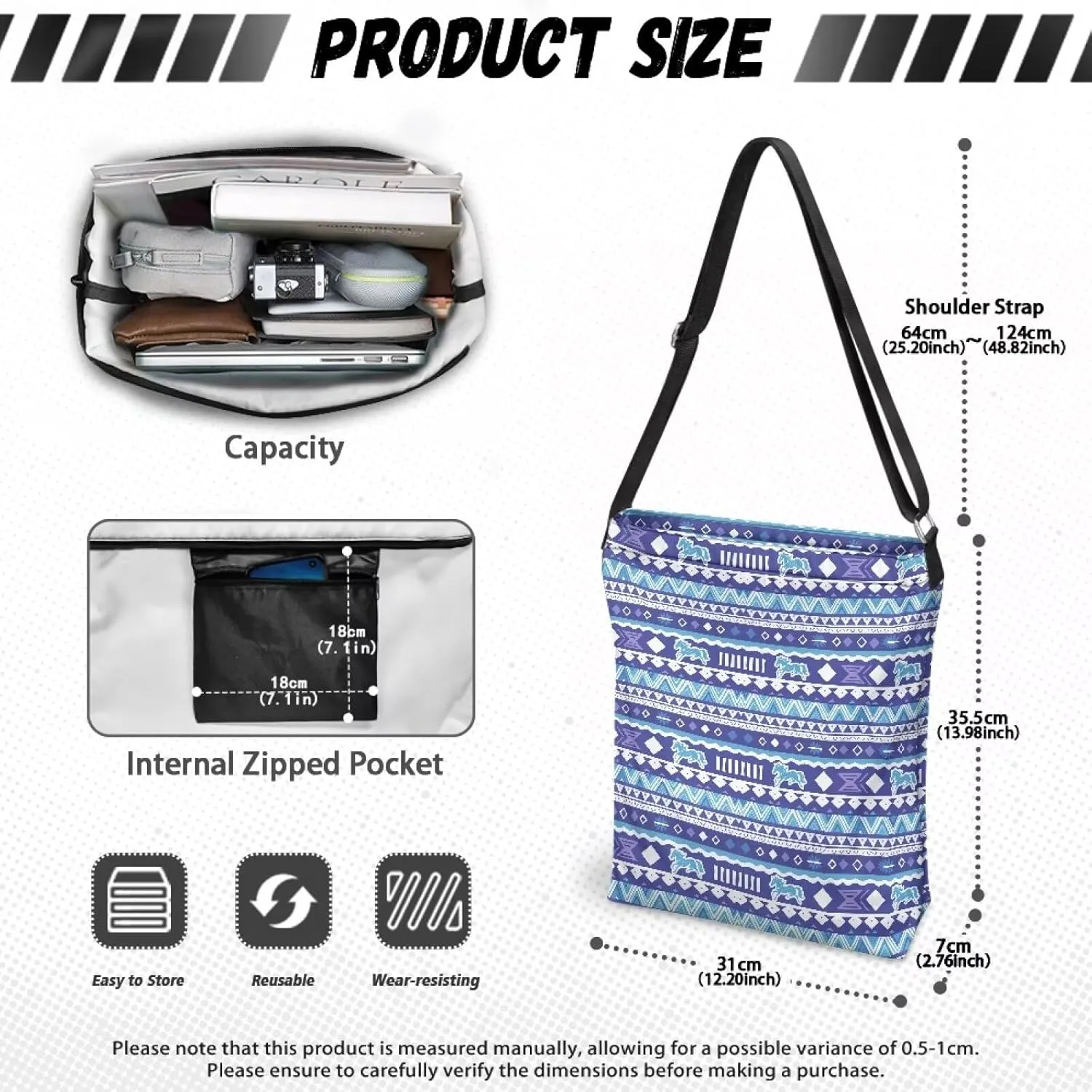 Canvas Crossbody Bag with Zipper Women Handbag Shoulder Bag Large Size Shoulder Purse Handbag Tote Bag with Strap
