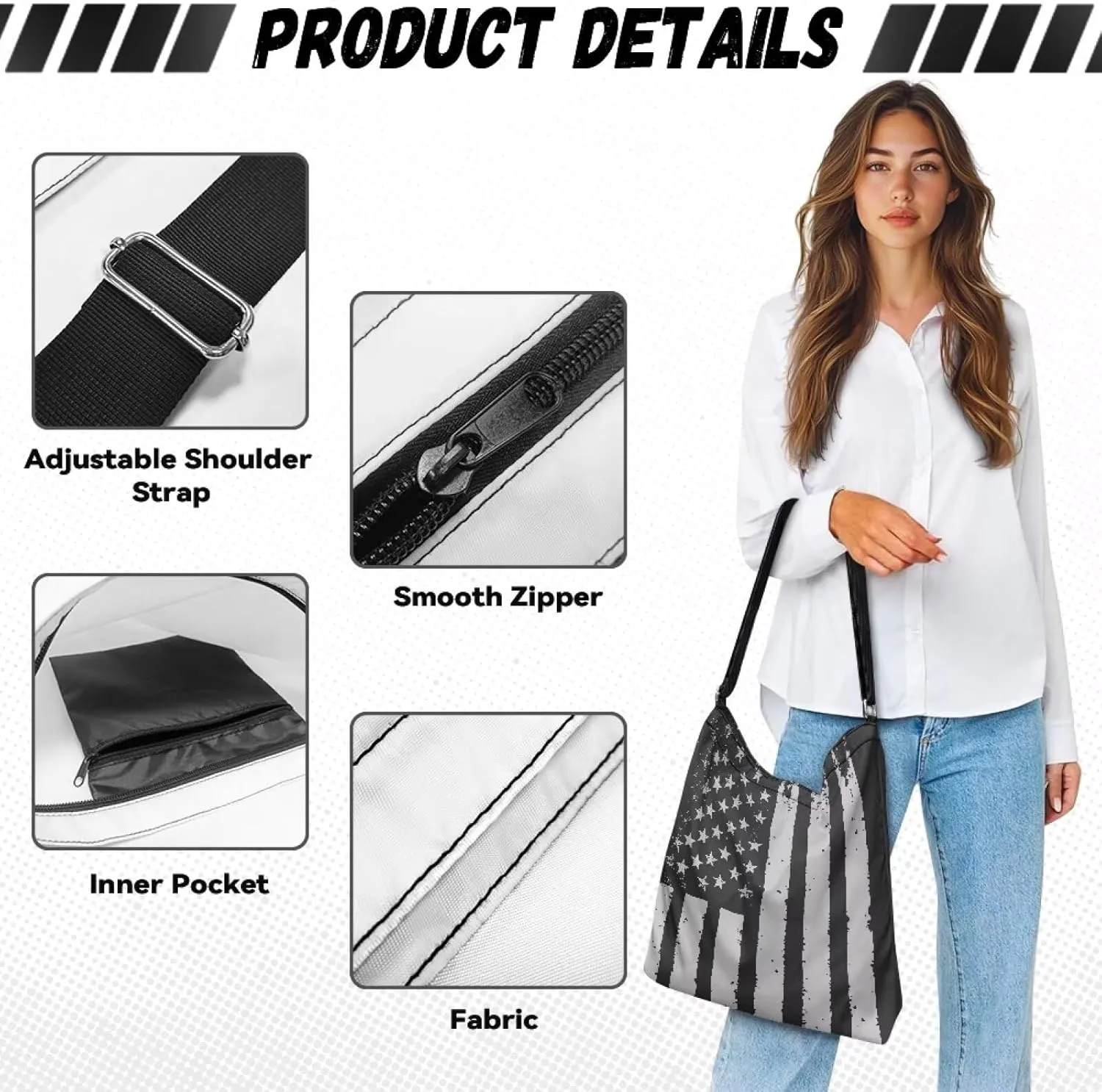 Canvas Crossbody Tote Bag for Women Shoulder Handbag Large Capacity Work Travel Purse with Zipper Pocket