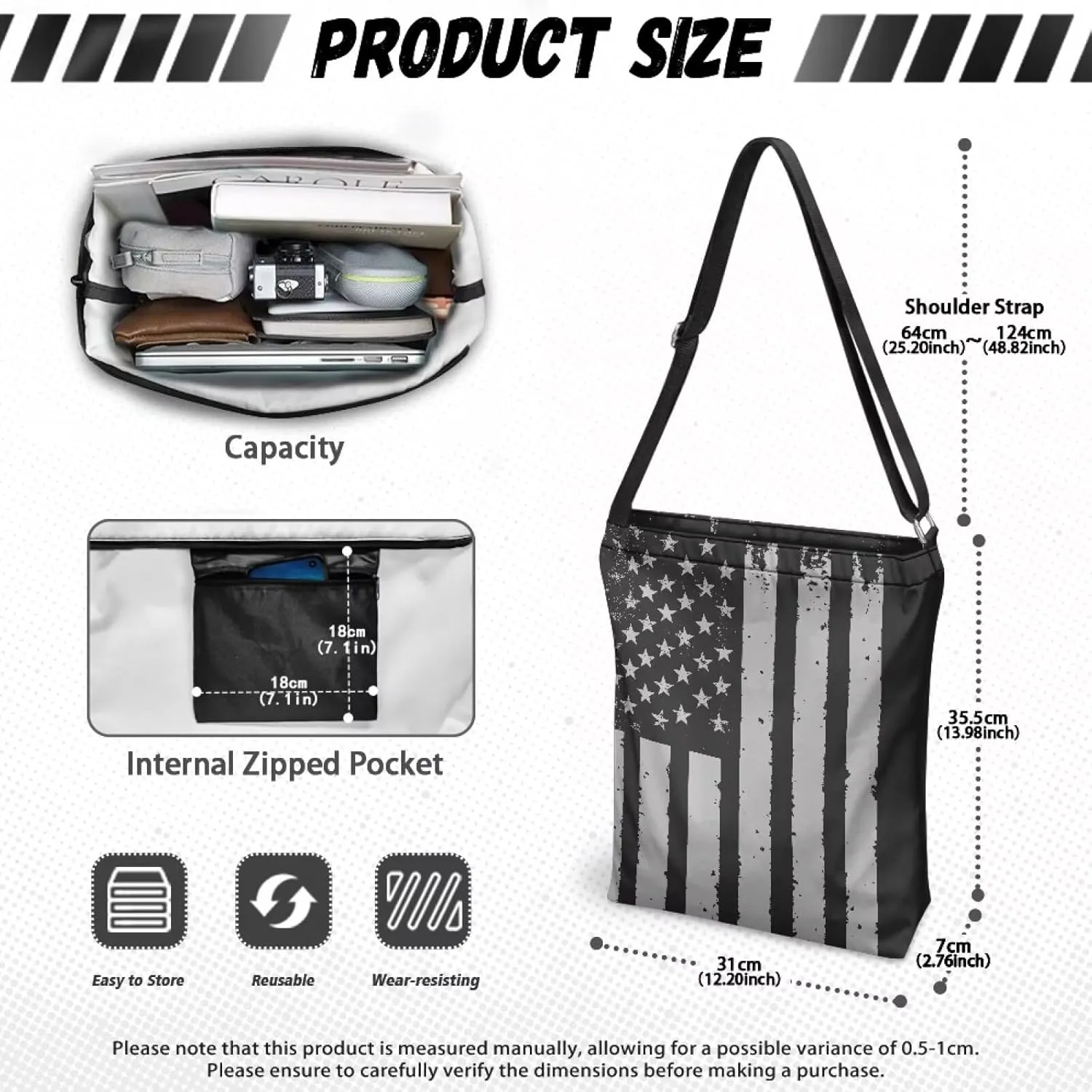 Canvas Crossbody Tote Bag for Women Shoulder Handbag Large Capacity Work Travel Purse with Zipper Pocket