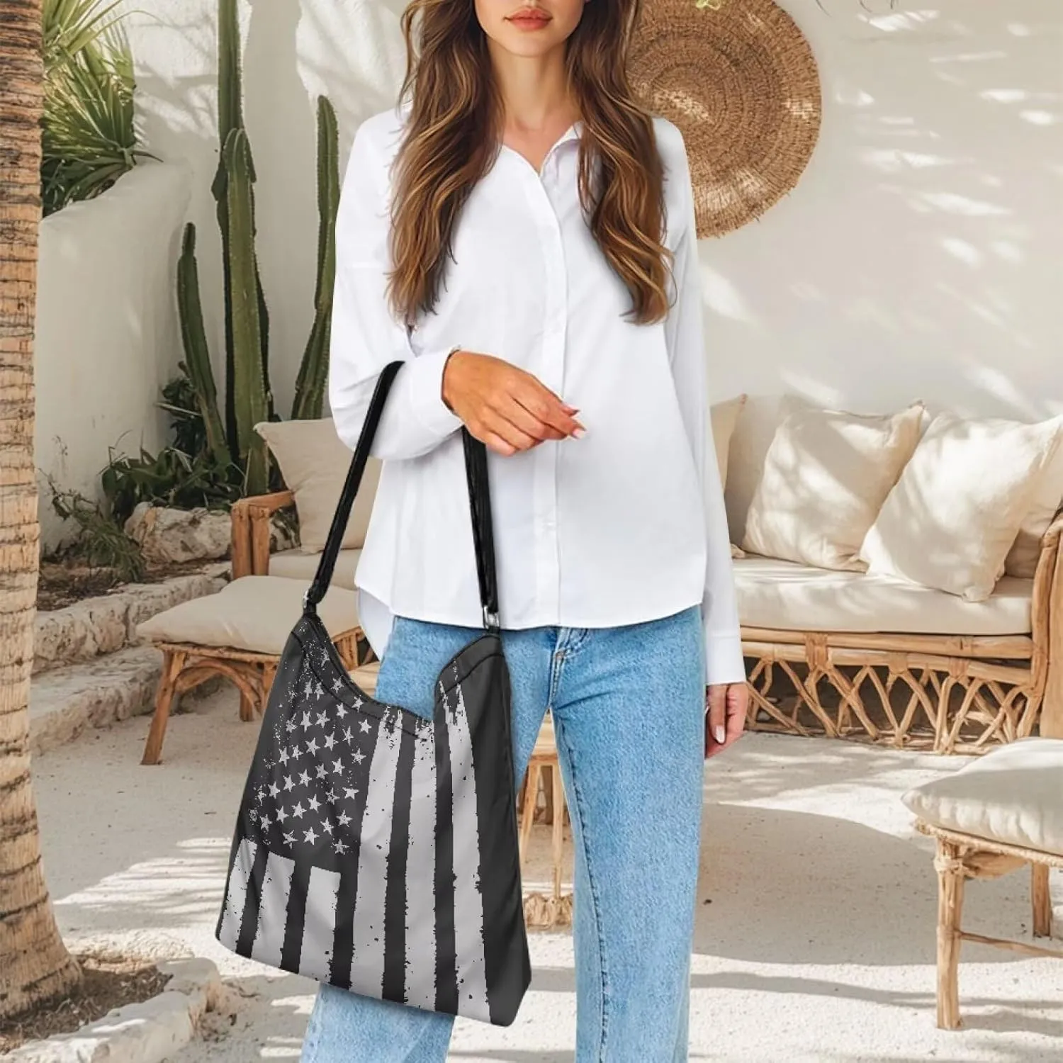 Canvas Crossbody Tote Bag for Women Shoulder Handbag Large Capacity Work Travel Purse with Zipper Pocket