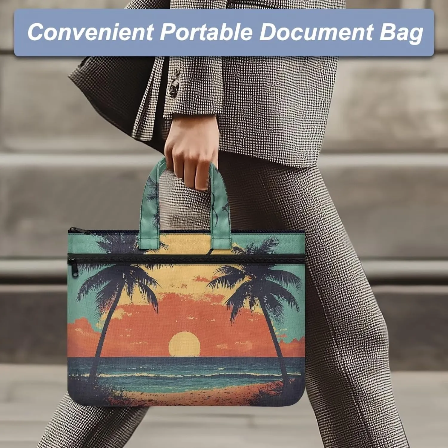 Canvas Document Bag Document Pouch with Zipper Large Double Pockets File Bag with Handle Portable Briefcase Canvas Tote Bag