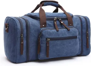 Canvas Duffle Bag for Travel 50L Large Duffel Bag for Men Women, Overnight Weekender Carry on Laptop Bag Outdoor Portable Soft Dense Durable (Blue)