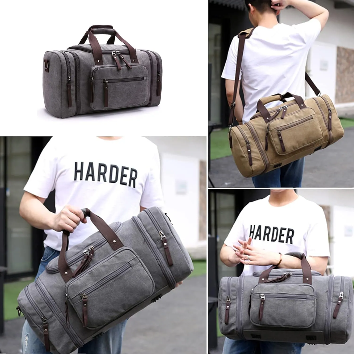 Canvas Duffle Bag for Travel 50L Large Duffel Bag for Men Women, Overnight Weekender Carry on Laptop Bag Outdoor Portable Soft Dense Durable (Blue)