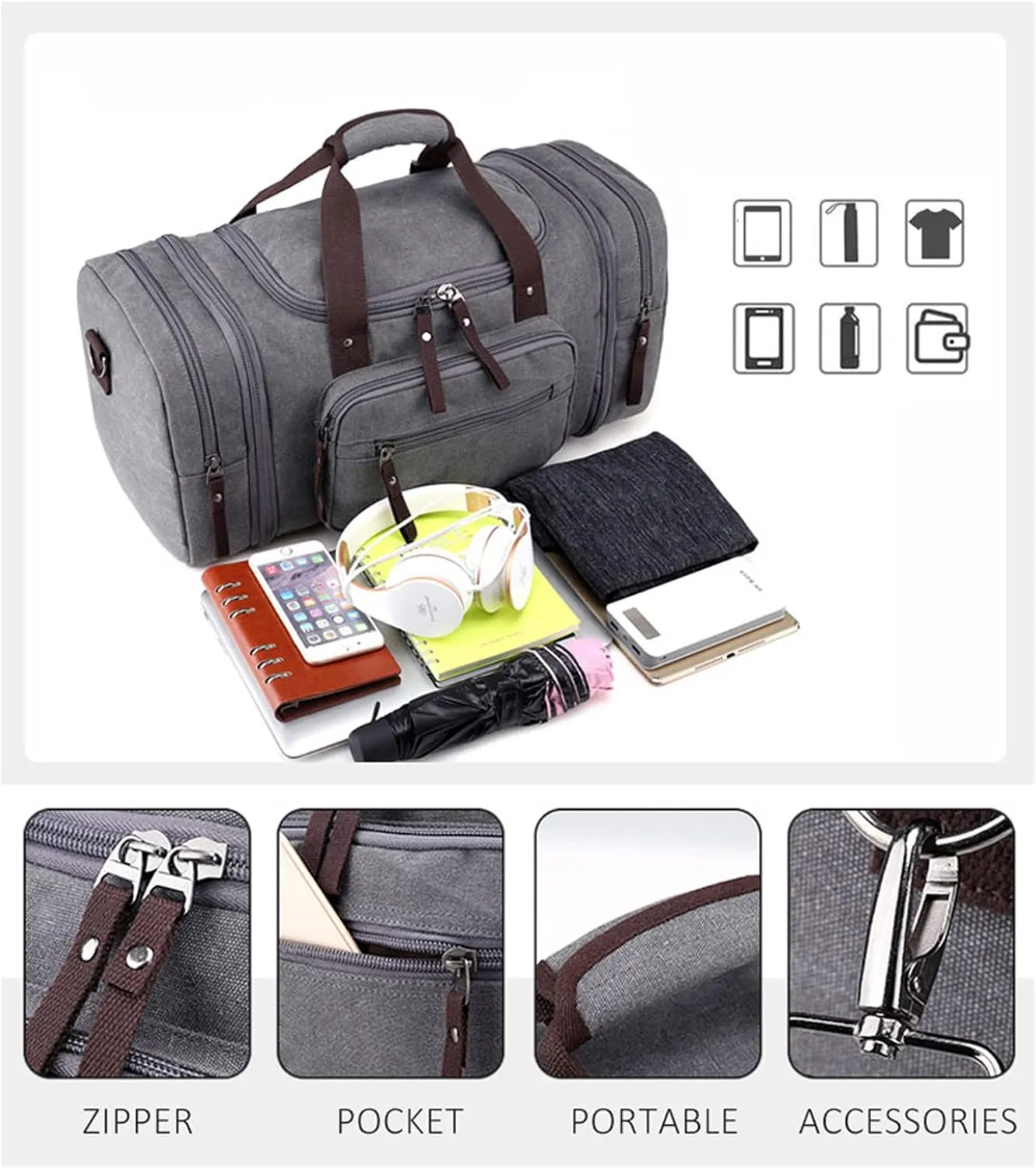 Canvas Duffle Bag for Travel 50L Large Duffel Bag for Men Women, Overnight Weekender Carry on Laptop Bag Outdoor Portable Soft Dense Durable (Blue)