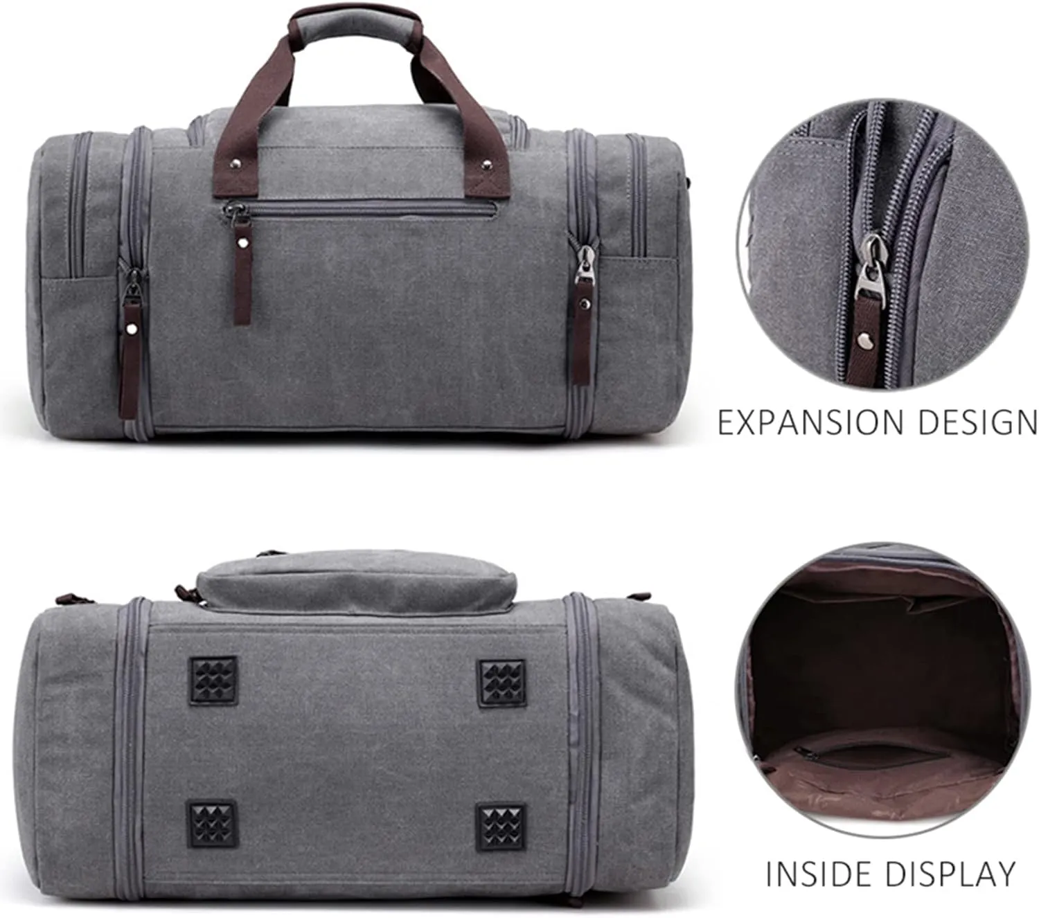 Canvas Duffle Bag for Travel 50L Large Duffel Bag for Men Women, Overnight Weekender Carry on Laptop Bag Outdoor Portable Soft Dense Durable (Blue)