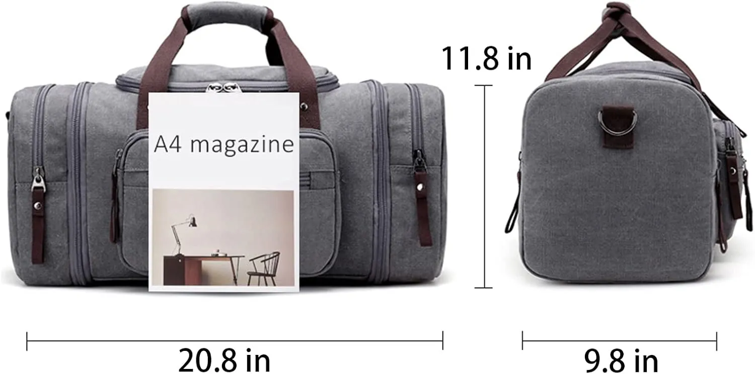 Canvas Duffle Bag for Travel 50L Large Duffel Bag for Men Women, Overnight Weekender Carry on Laptop Bag Outdoor Portable Soft Dense Durable (Blue)
