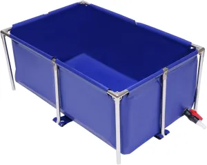 Canvas Fish Pond, Foldable Fish Pond Fish Aquarium Fish Tank Modern Blue Aquarium Fish Water Tan, Canvas Blue Cuboid Small Above Ground Pond with Drain Valve for Fish Lobster Leeches and Prawns