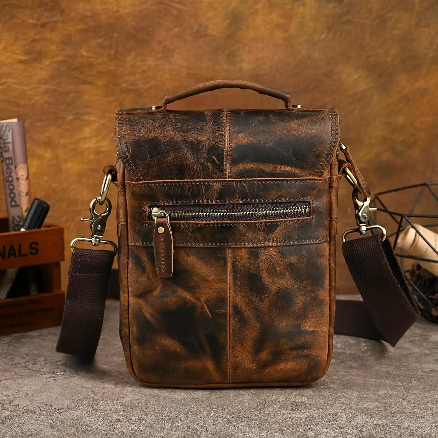 Canvas   Genuine Leather Travel A4 Tote Satchel Messenger Cross-body One Shoulder Bag For Men Male FB144