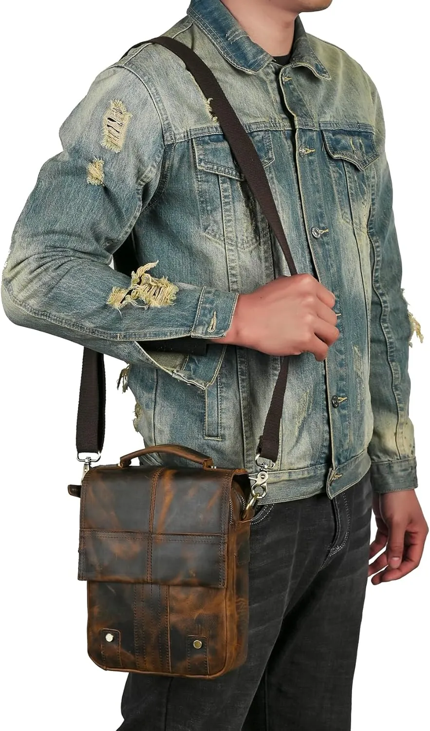 Canvas   Genuine Leather Travel A4 Tote Satchel Messenger Cross-body One Shoulder Bag For Men Male FB144