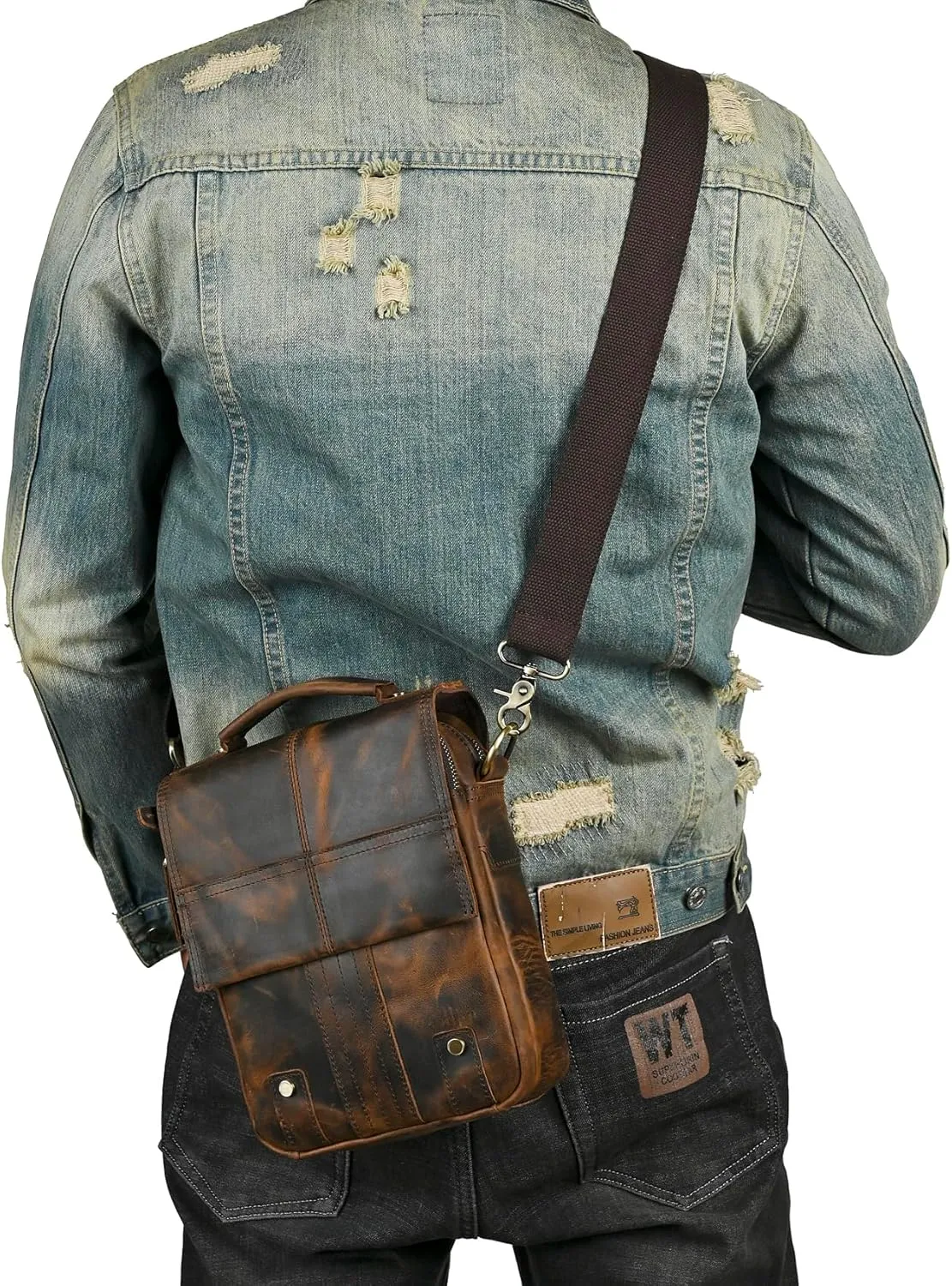 Canvas   Genuine Leather Travel A4 Tote Satchel Messenger Cross-body One Shoulder Bag For Men Male FB144
