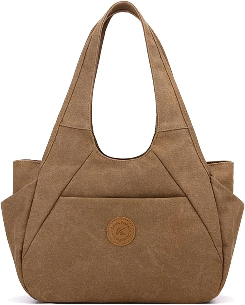 Canvas Handbag Women Shoulder Bag Multi-Pockets Top Handle Bag Large Capacity Tote Bag Clutch Bag Casual Hobo Bag