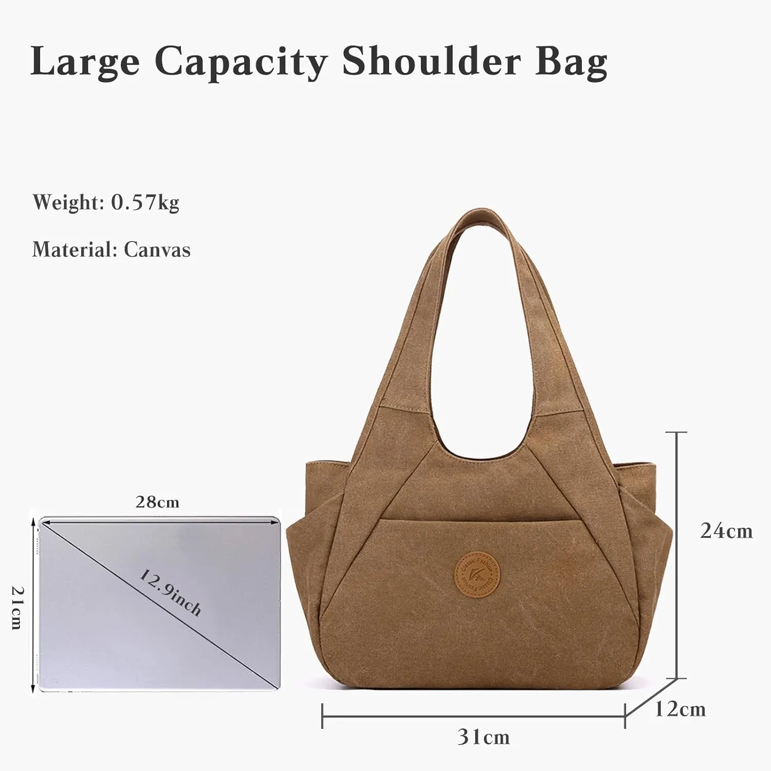 Canvas Handbag Women Shoulder Bag Multi-Pockets Top Handle Bag Large Capacity Tote Bag Clutch Bag Casual Hobo Bag