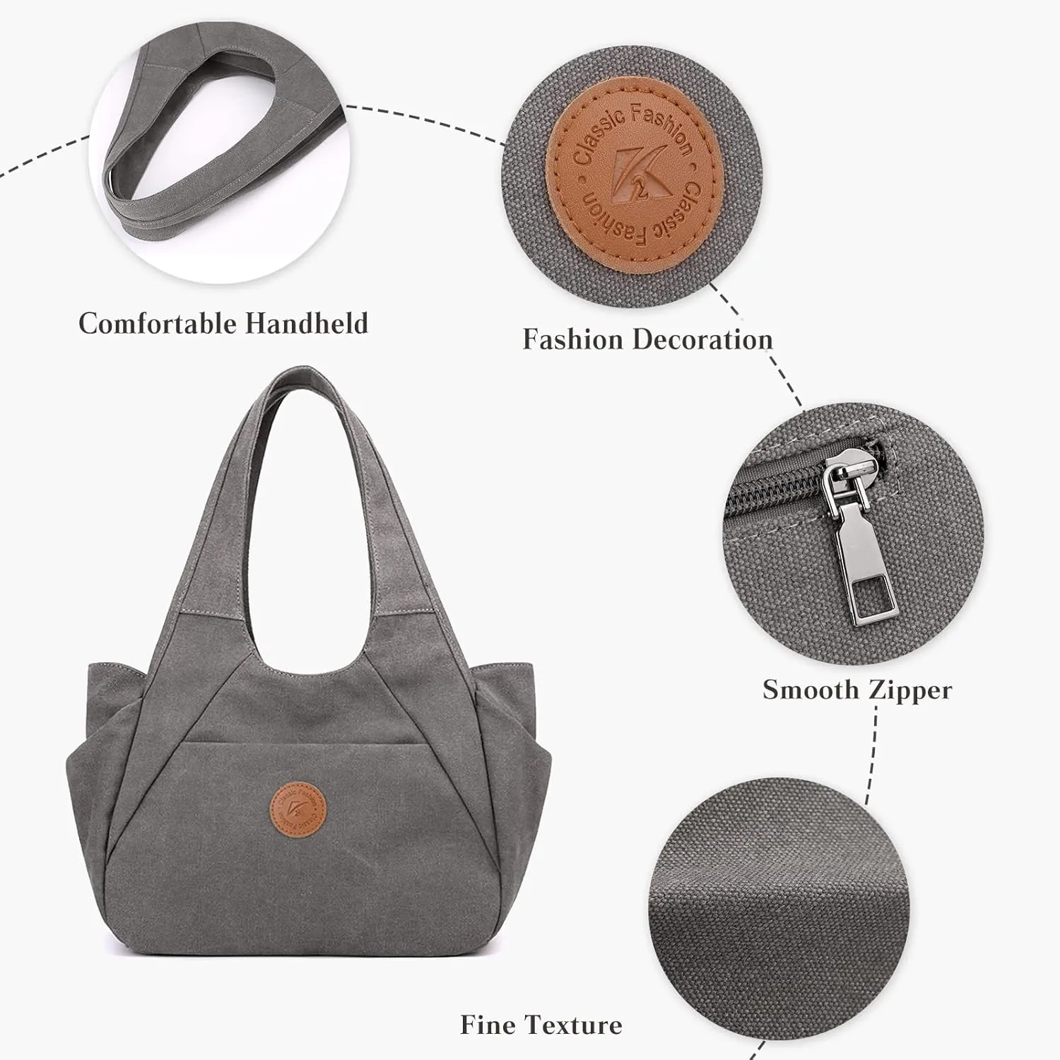 Canvas Handbag Women Shoulder Bag Multi-Pockets Top Handle Bag Large Capacity Tote Bag Clutch Bag Casual Hobo Bag