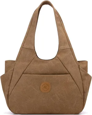 Canvas Handbag Women Shoulder Bag Multi-Pockets Top Handle Bag Large Capacity Tote Bag Clutch Bag Casual Hobo Bag