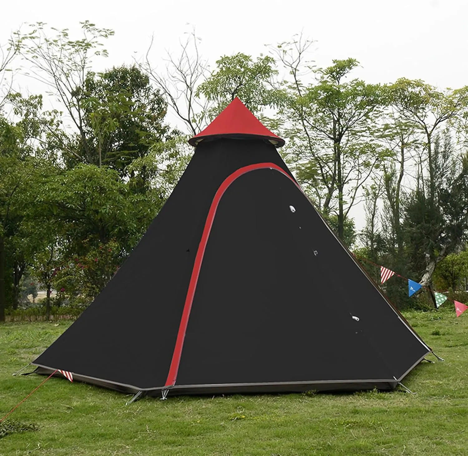 Canvas Indian Bell Tents 3-8 Persons, Classic Style, Camping Tent, 4 Season, Water-Repellent Treatment, Black