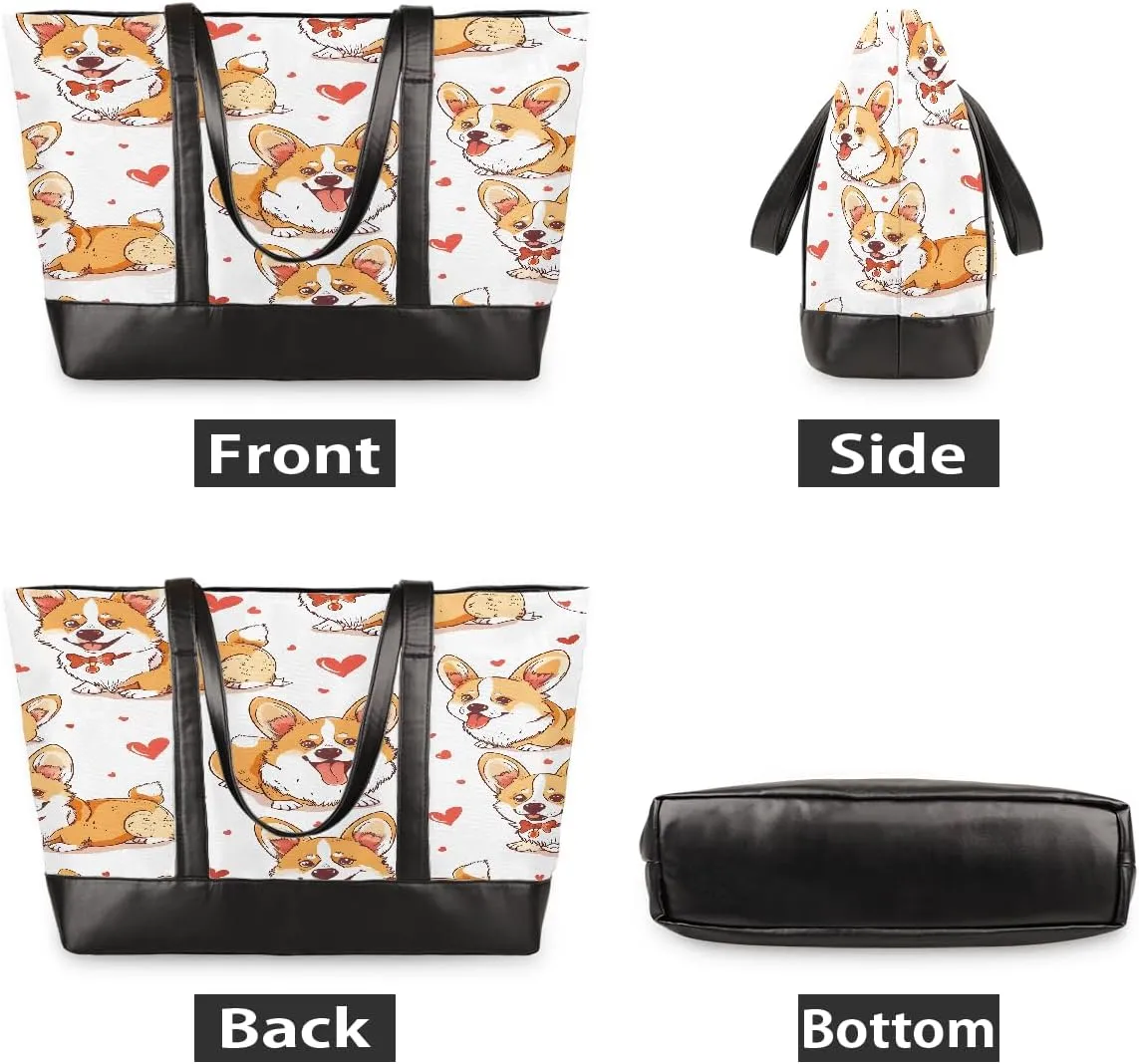 Canvas Laptop Tote Bag for Women Cherry Blossom Pink Blue 15.6 Inch Large Capacity Computer Bag