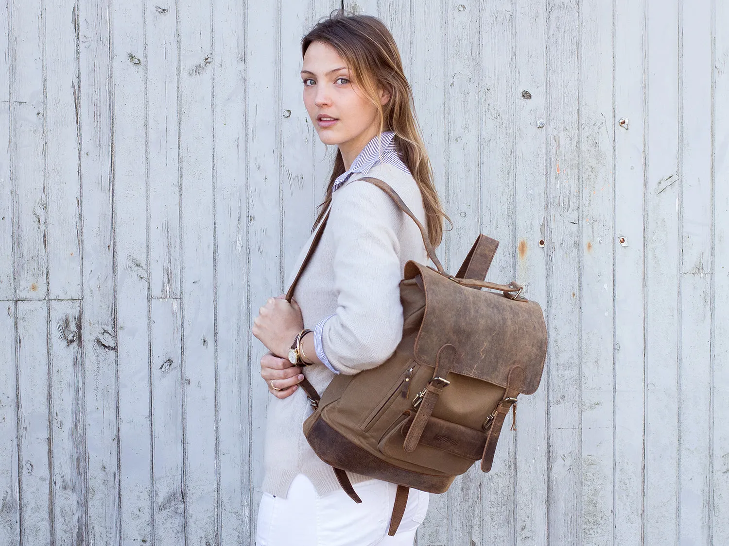 Canvas Leather Backpack Large - Women's