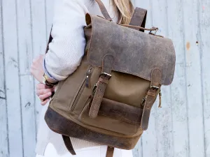 Canvas Leather Backpack Large - Women's