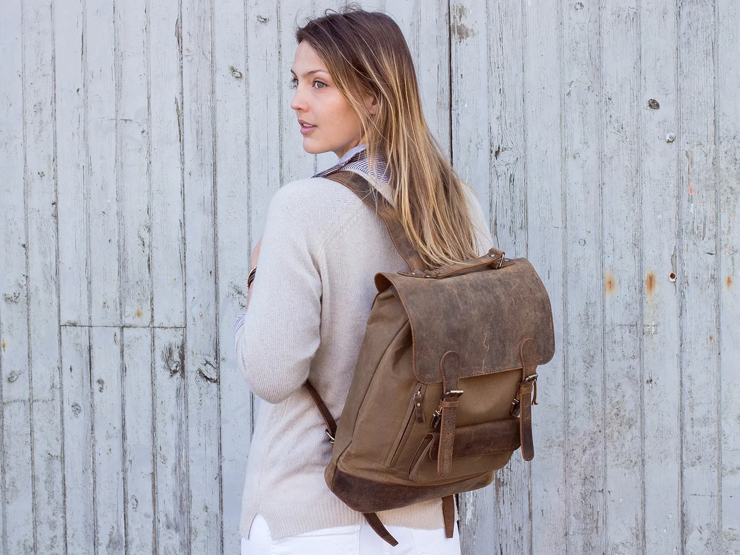 Canvas Leather Backpack Large - Women's