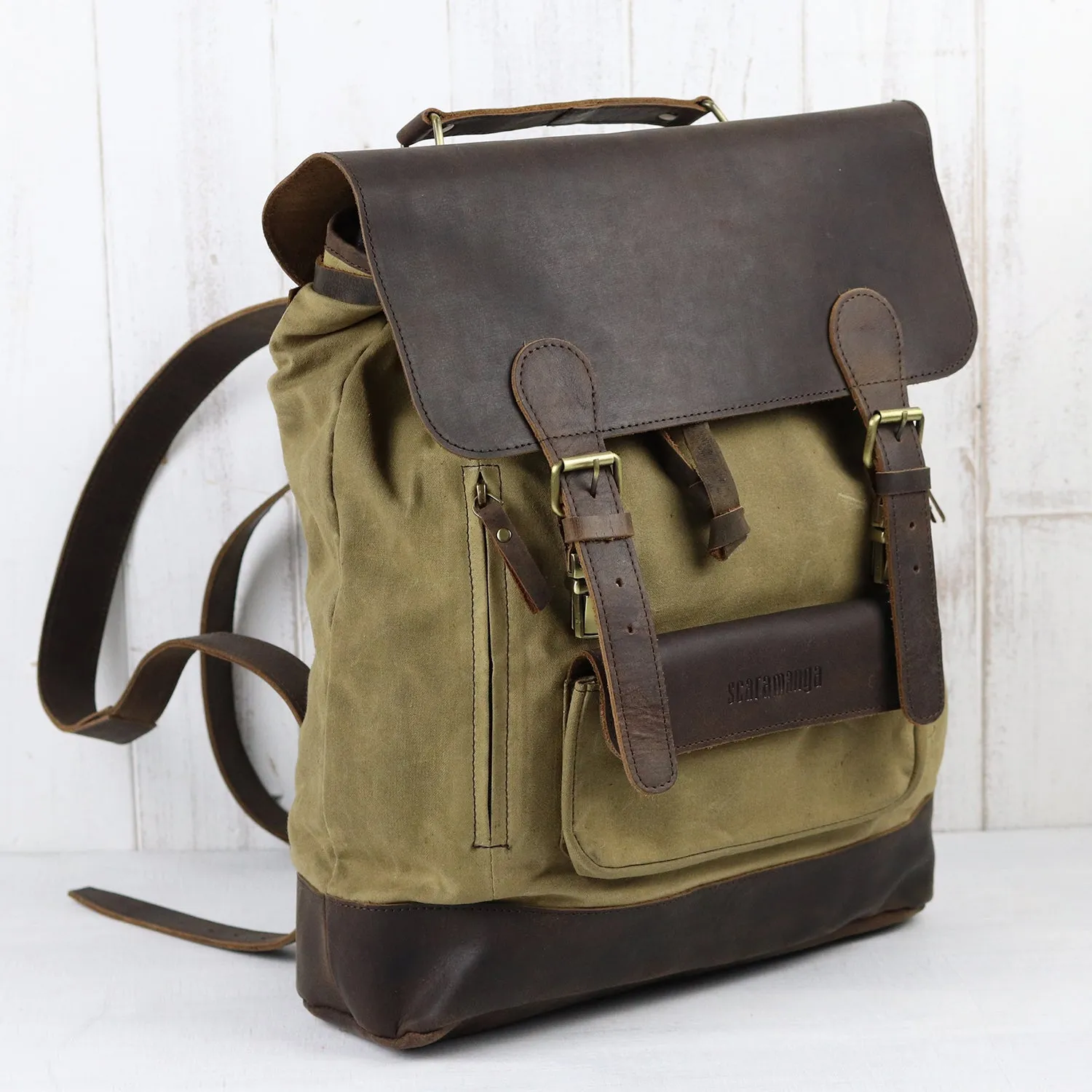 Canvas Leather Backpack Large - Women's