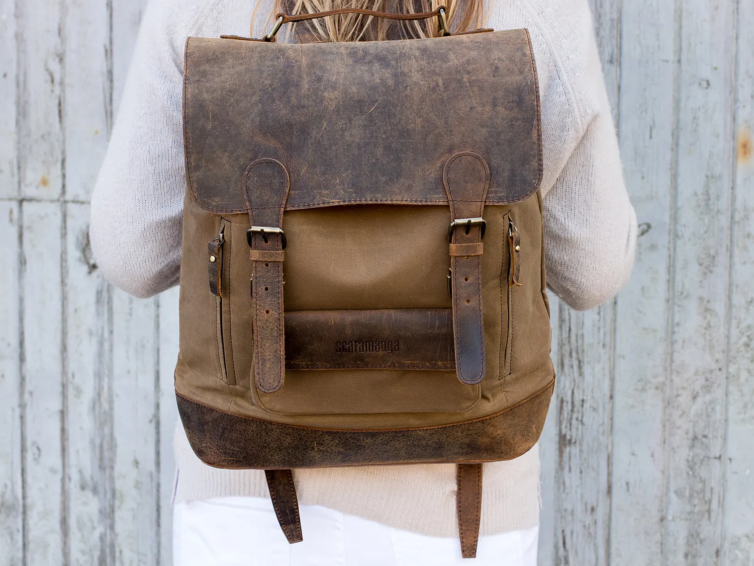 Canvas Leather Backpack Large - Women's