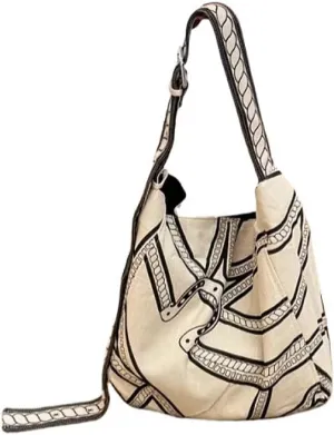 Canvas Linen Pony Totem Woven Shoulder Crossbody Underarm Bag Bucket Bag Hobo Large Capacity Versatile Chic Sytlish Summer